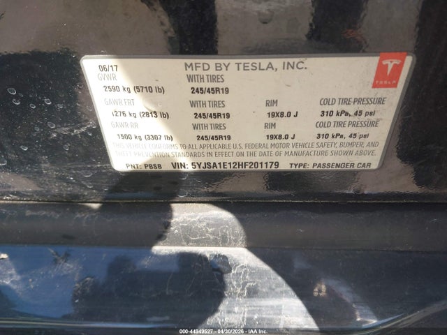 Продажа на аукционе авто 2017 Tesla Model S 60/75, vin: 5YJSA1E12HF201179, номер лота: 44949527