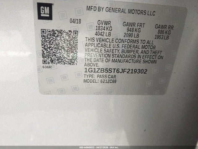 Продаж на аукціоні авто 2018 Chevrolet Malibu 1ls, vin: 1G1ZB5ST6JF219302, номер лоту: 44949533
