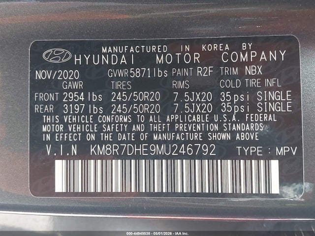 Aukcja sprzedaży 2021 Hyundai Palisade Calligraphy, vin: KM8R7DHE9MU246792, numer aukcji: 44949538