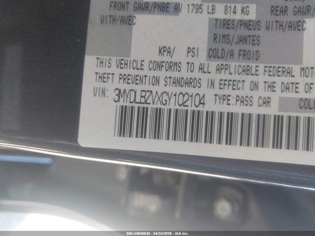 Продаж на аукціоні авто 2016 Scion Ia, vin: 3MYDLBZVXGY102104, номер лоту: 44949548