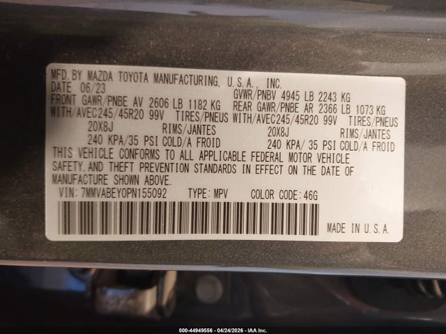Aukcja sprzedaży 2023 Mazda Cx-50 2.5 Turbo Premium Plus, vin: 7MMVABEY0PN155092, numer aukcji: 44949556