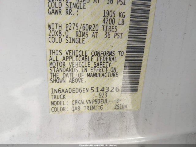 44949570 :رقم المزاد ، 1N6AA0ED6EN514326 vin ، 2014 Nissan Titan Sl مزاد بيع