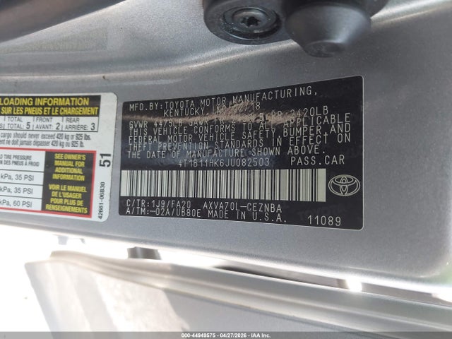 4T1B11HK6JU082503 Toyota CAMRY LE