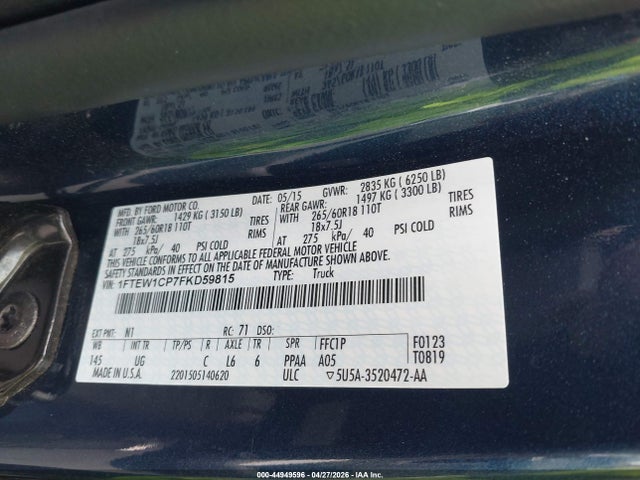 Ford F-150 Xlt 2015 1FTEW1CP7FKD59815 Image 9