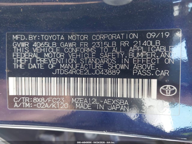 Toyota COROLLA SE 2020 JTDS4RCE2LJ043889 Image 9