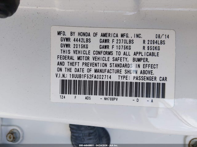 Продажа на аукционе авто 2015 Acura Tlx Tech, vin: 19UUB1F52FA002714, номер лота: 44949601