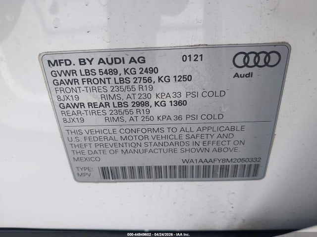 WA1AAAFY8M2050332 Audi Q5 Premium 45 Tfsi Quattro S Tronic