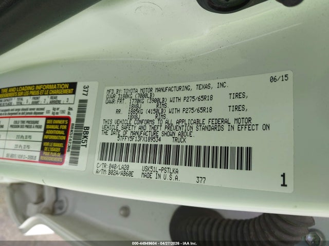 5TFFY5F13FX189534 Toyota Tundra Limited 5.7l V8