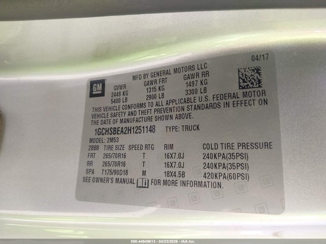 Chevrolet Colorado Wt 2017 1GCHSBEA2H1251148 Image 9