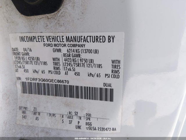 Ford F-350 Chassis Xl 2016 1FDRF3G60GEC86670 Image 9