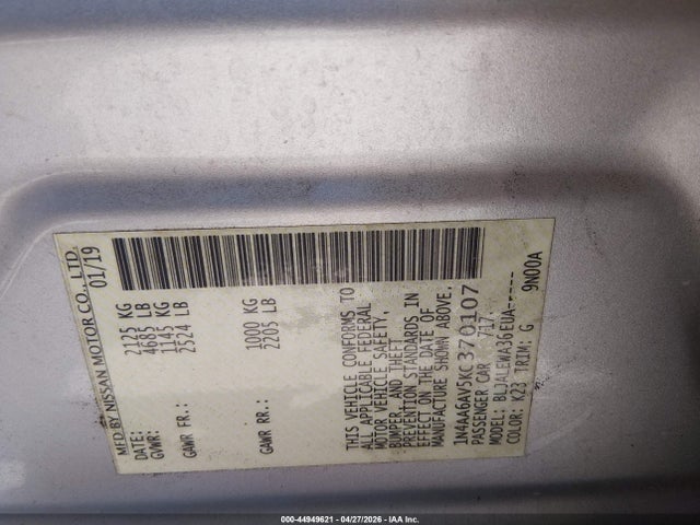 2019 Nissan Maxima 3.5 Sl მანქანა იყიდება აუქციონზე, vin: 1N4AA6AV5KC370107, აუქციონის ნომერი: 44949621