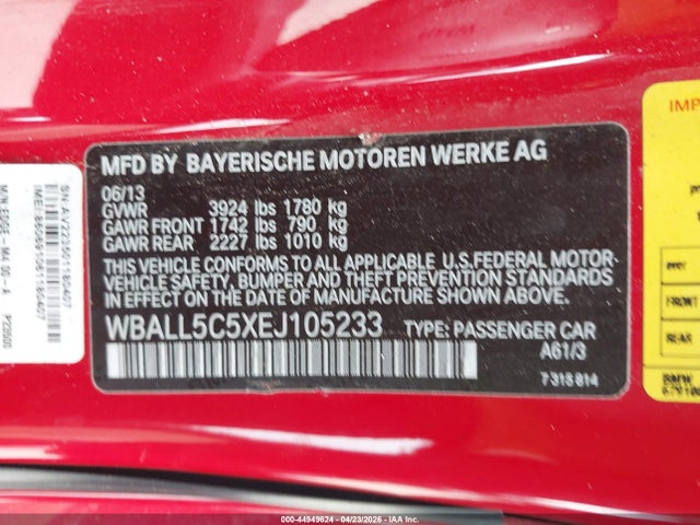 Aukcja sprzedaży 2014 Bmw Z4 Sdrive28i, vin: WBALL5C5XEJ105233, numer aukcji: 44949624
