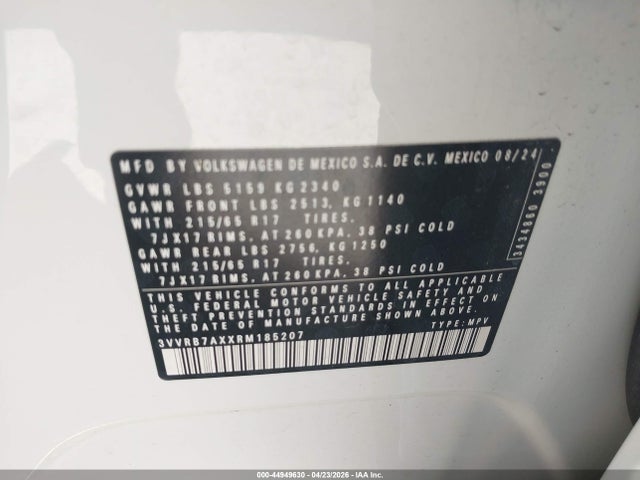 3VVRB7AXXRM185207 Volkswagen Tiguan 2.0t S