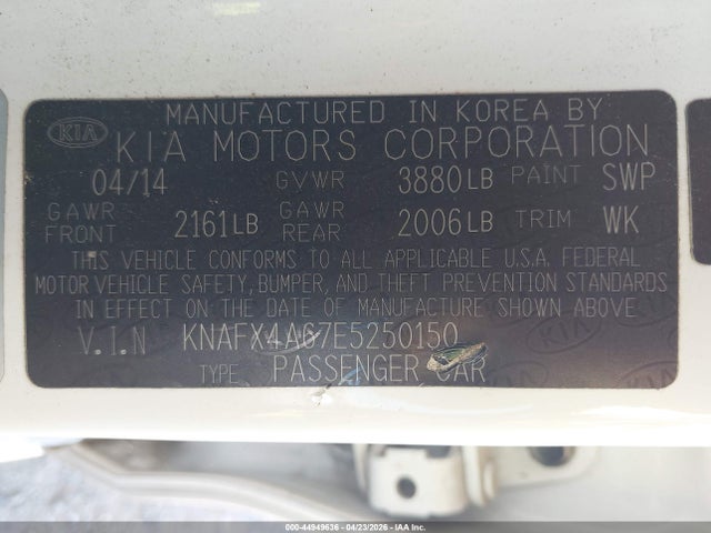 Aukcja sprzedaży 2014 Kia Forte Lx, vin: KNAFX4A67E5250150, numer aukcji: 44949636