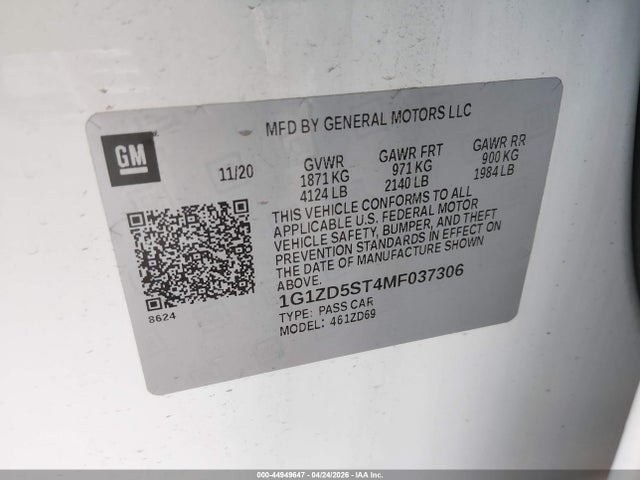 1G1ZD5ST4MF037306 Chevrolet Malibu Fwd Lt