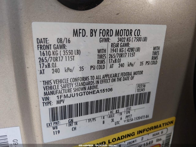 1FMJU1GT0HEA15106 Ford Expedition Xl