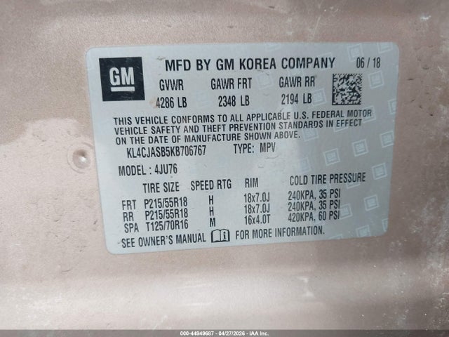 Продаж на аукціоні авто 2019 Buick Encore Fwd Preferred, vin: KL4CJASB5KB706767, номер лоту: 44949687