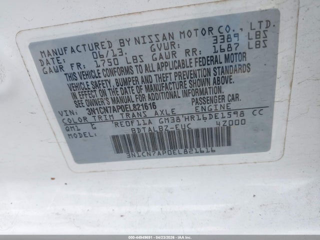 3N1CN7AP0EL821616 Nissan Versa 1.6 Sv