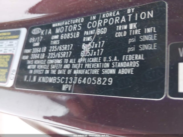 Aukcja sprzedaży 2018 Kia Sedona Lx, vin: KNDMB5C13J6405829, numer aukcji: 44949700