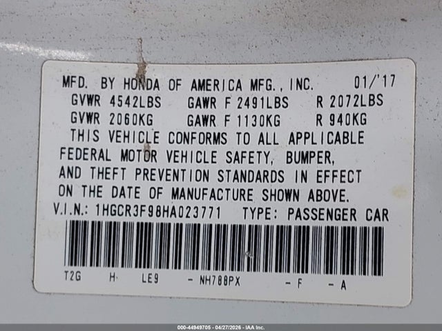 1HGCR3F98HA023771 Honda Accord Touring V6