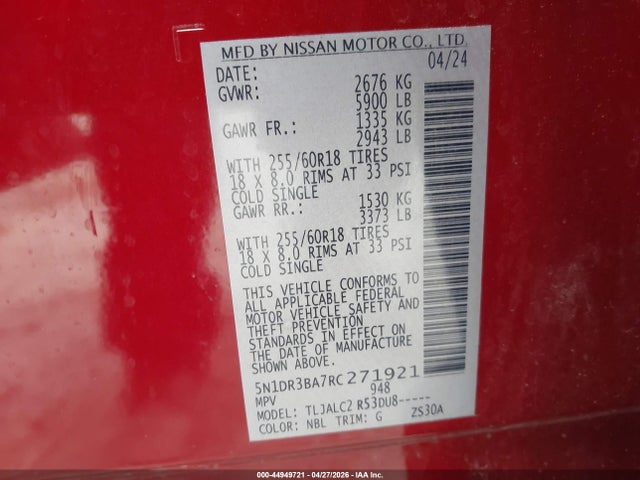 5N1DR3BA7RC271921 Nissan Pathfinder Sv Fwd