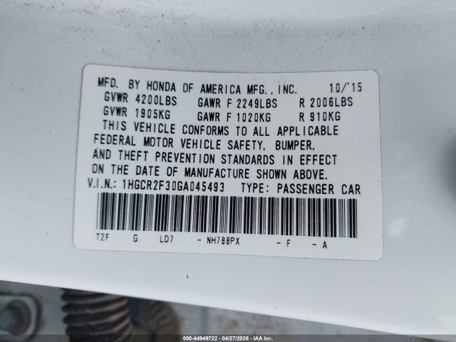 1HGCR2F30GA045493 Honda ACCORD LX
