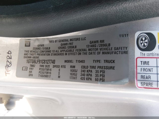 Auction sale of the 2012 Gmc Canyon Work Truck, vin: 1GTG6LF91C8127740, lot number: 44949731