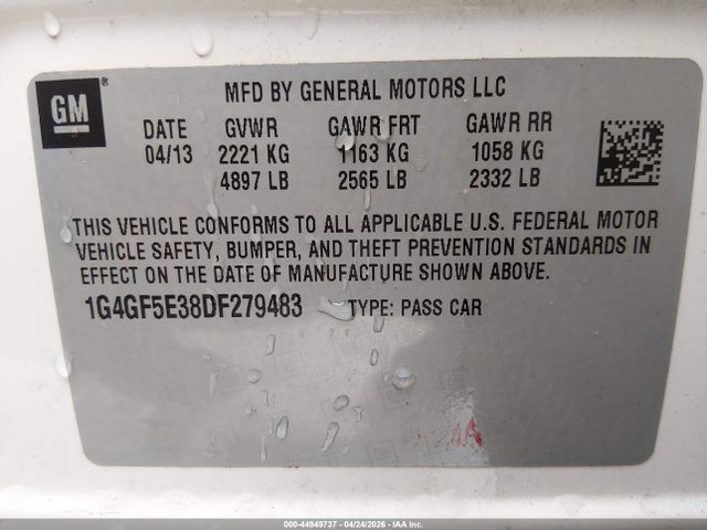 Aukcja sprzedaży 2013 Buick Lacrosse Premium 1 Group, vin: 1G4GF5E38DF279483, numer aukcji: 44949737