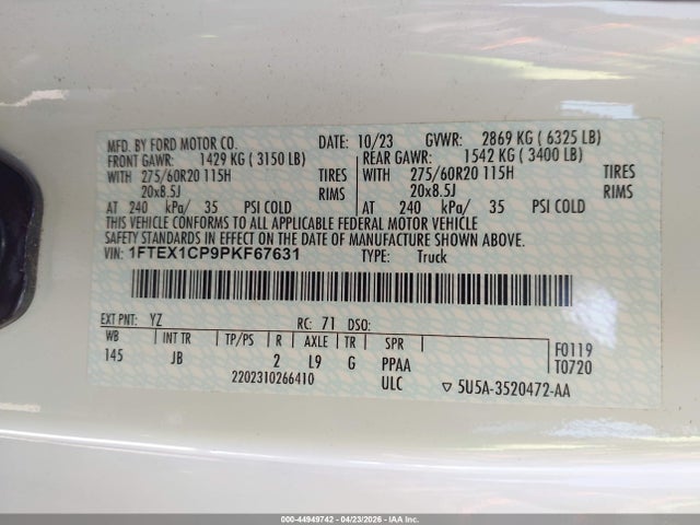 Auction sale of the 2023 Ford F-150 Xl, vin: 1FTEX1CP9PKF67631, lot number: 44949742