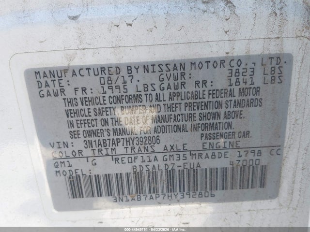 Nissan SENTRA SV 2017 3N1AB7AP7HY392806 Image 9