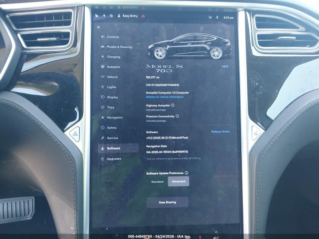 Aukcja sprzedaży 2015 Tesla Model S 70d/85d/p85d, vin: 5YJSA1S26FF094616, numer aukcji: 44949765