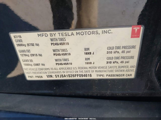 Aukcja sprzedaży 2015 Tesla Model S 70d/85d/p85d, vin: 5YJSA1S26FF094616, numer aukcji: 44949765