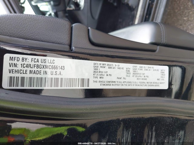 Aukcja sprzedaży 2021 Jeep Grand Cherokee Limited 4x4, vin: 1C4RJFBGXMC666143, numer aukcji: 44949778