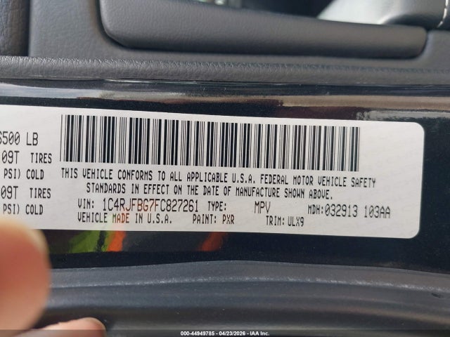 2015 Jeep Grand Cherokee Limited მანქანა იყიდება აუქციონზე, vin: 1C4RJFBG7FC827261, აუქციონის ნომერი: 44949785