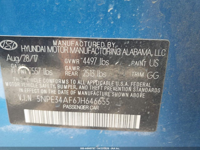 Aukcja sprzedaży 2018 Hyundai Sonata Limited, vin: 5NPE34AF6JH646655, numer aukcji: 44949797