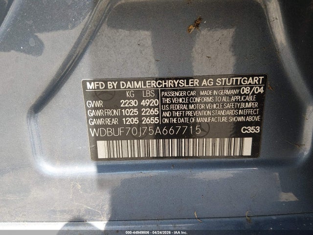 Продажа на аукционе авто 2005 Mercedes-benz E 500, vin: WDBUF70J75A667715, номер лота: 44949806