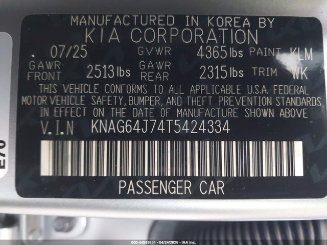 KNAG64J74T5424334 KIA K5 Gt-line Fwd
