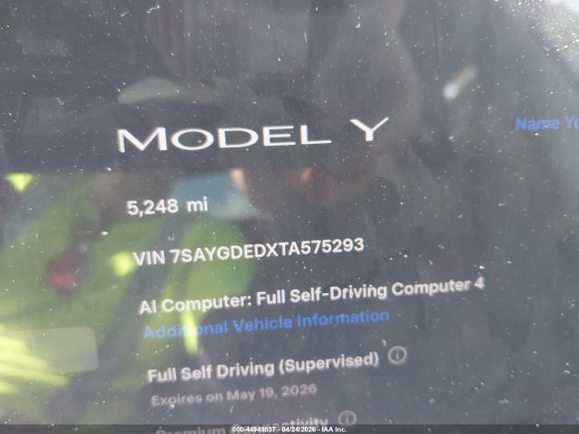 44949837 :رقم المزاد ، 7SAYGDEDXTA575293 vin ، 2026 Tesla Model Y Premium Rear-wheel Drive/standard Rear-wheel Drive مزاد بيع