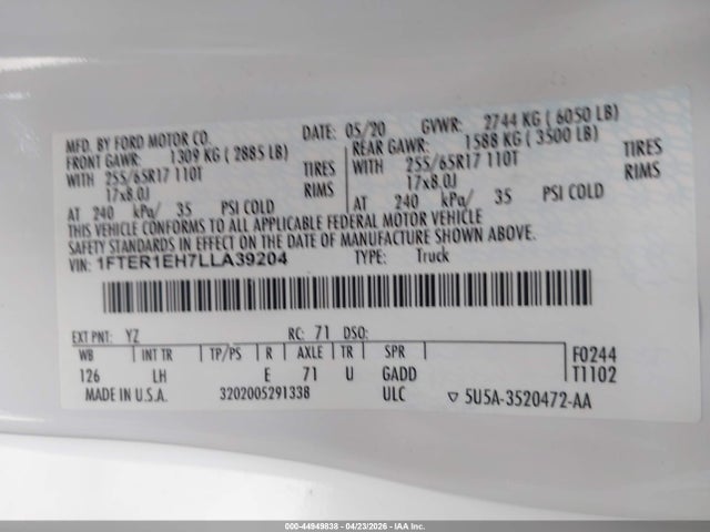1FTER1EH7LLA39204 Ford RANGER XL