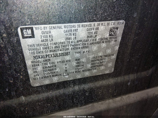 2018 Gmc Terrain Slt მანქანა იყიდება აუქციონზე, vin: 3GKALPEX3JL325387, აუქციონის ნომერი: 44949858