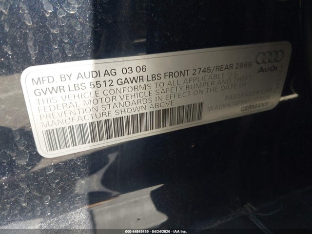 Продаж на аукціоні авто 2006 Audi A6 3.2 Avant, vin: WAUKH74F86N170026, номер лоту: 44949859