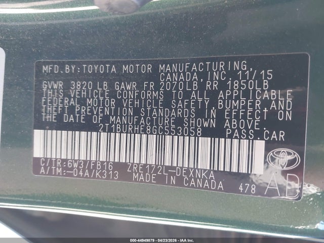 Toyota COROLLA LE 2016 2T1BURHE8GC553058 Image 9