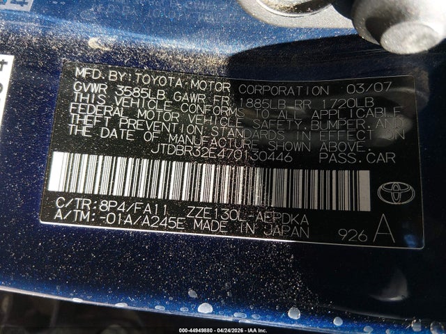 Aukcja sprzedaży 2007 Toyota Corolla Ce, vin: JTDBR32E470130446, numer aukcji: 44949880