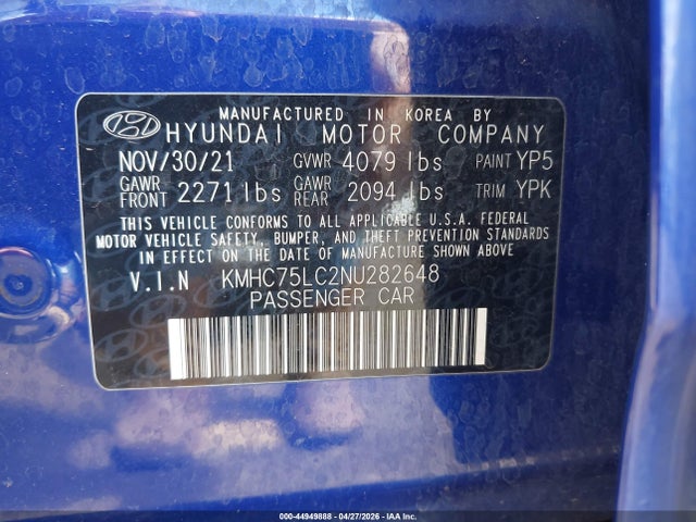 Aukcja sprzedaży 2022 Hyundai Ioniq Hybrid Se, vin: KMHC75LC2NU282648, numer aukcji: 44949888