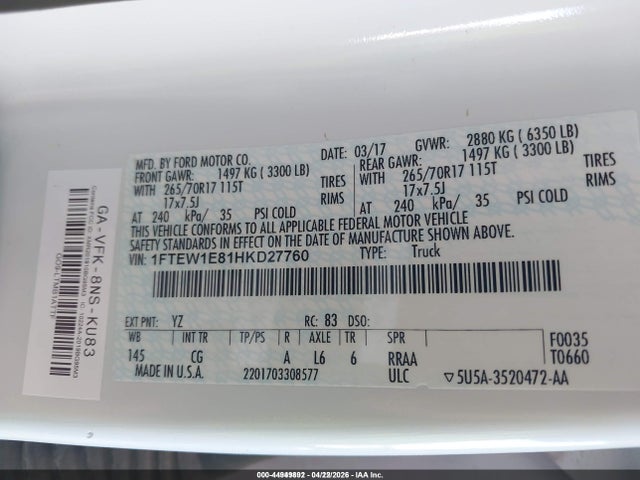 Ford F-150 Xl 2017 1FTEW1E81HKD27760 Image 9
