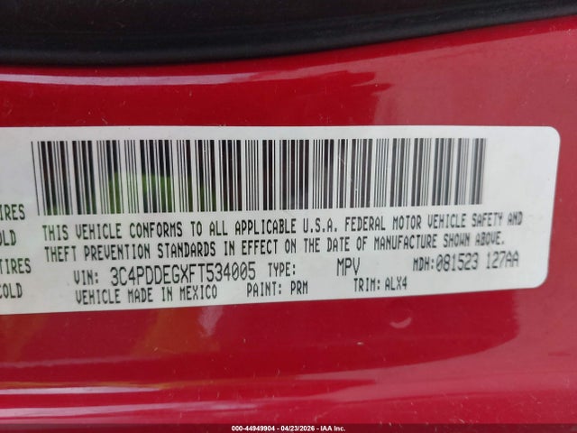 Продажа на аукционе авто 2015 Dodge Journey R/t, vin: 3C4PDDEGXFT534005, номер лота: 44949904