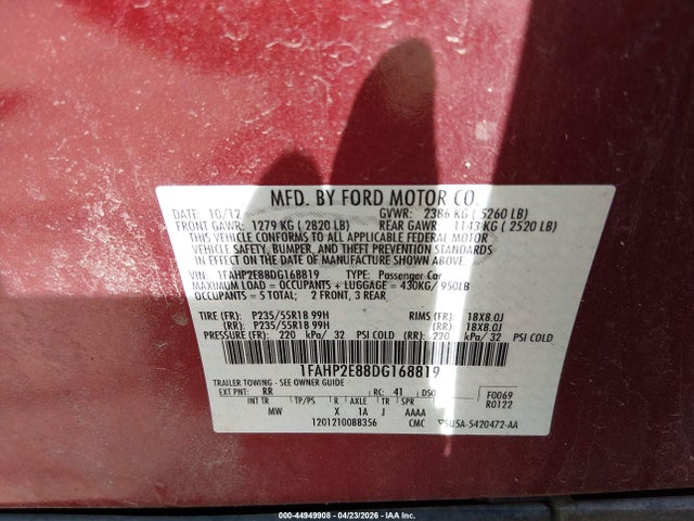 Продаж на аукціоні авто 2013 Ford Taurus Sel, vin: 1FAHP2E88DG168819, номер лоту: 44949908