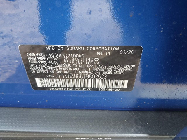 Subaru Wrx Premium 2026 JF1VBAH66T9802623 Image 9