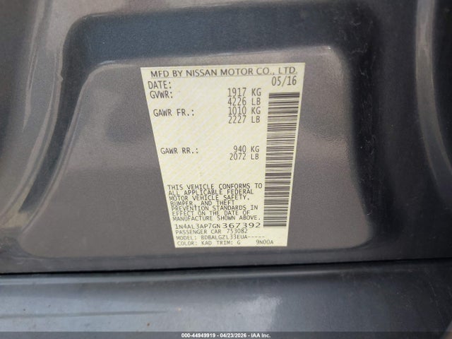 1N4AL3AP7GN367392 Nissan Altima 2.5/2.5 S/2.5 Sl/2.5 Sr/2.5 Sv