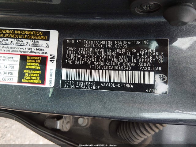 44949925 :رقم المزاد ، 4T1BF3EKXAU049540 vin ، 2010 Toyota Camry Le مزاد بيع